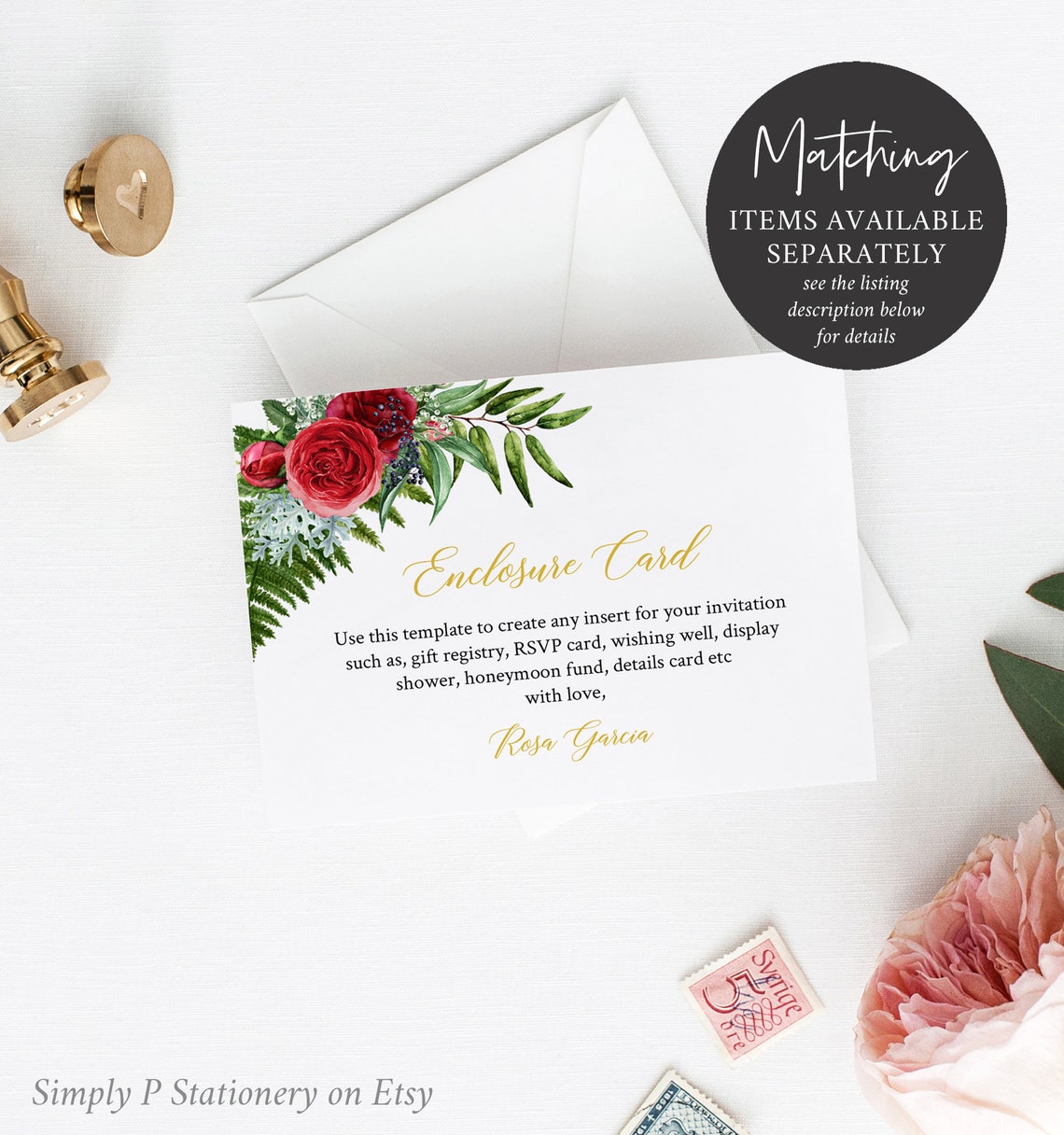 Red Rose Editable Photo Quinceanera Invitation, Printable Red Gold ...