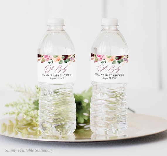 Pink and green water bottle labels