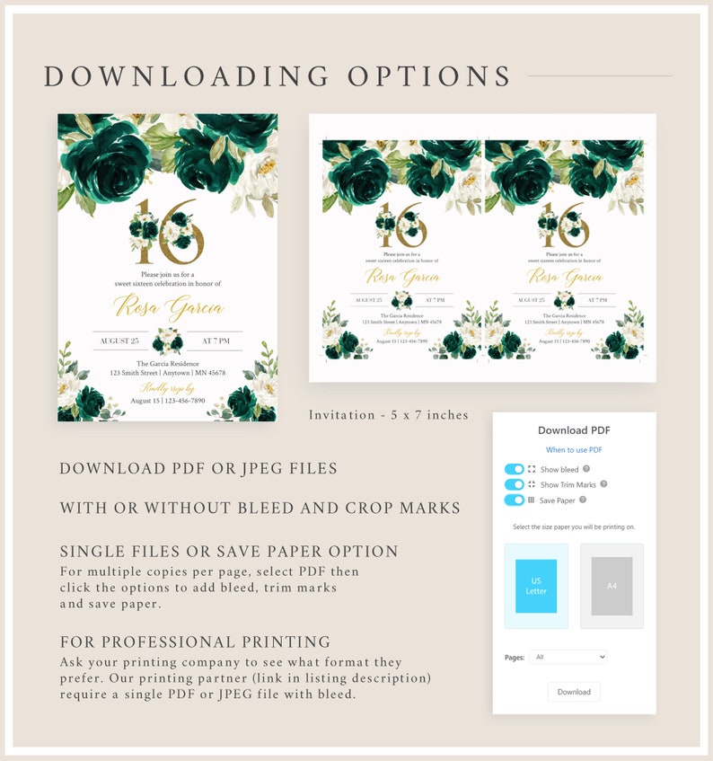 Emerald Green Sweet Sixteen Invitation Emerald Floral Sweet Etsy