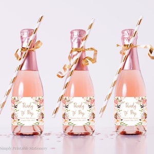 Etichette per bottiglie di champagne mini modificabili Boho in oro rosa, modello pronto per l'uso, etichette per bottiglie di vino mini floreali, stampabile, download 025-RG