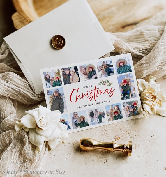 Christmas Card Template with Multiple Photos, Editable Holiday Card With Photo, Printable Holiday Card Picture Christmas Card Template 202-A