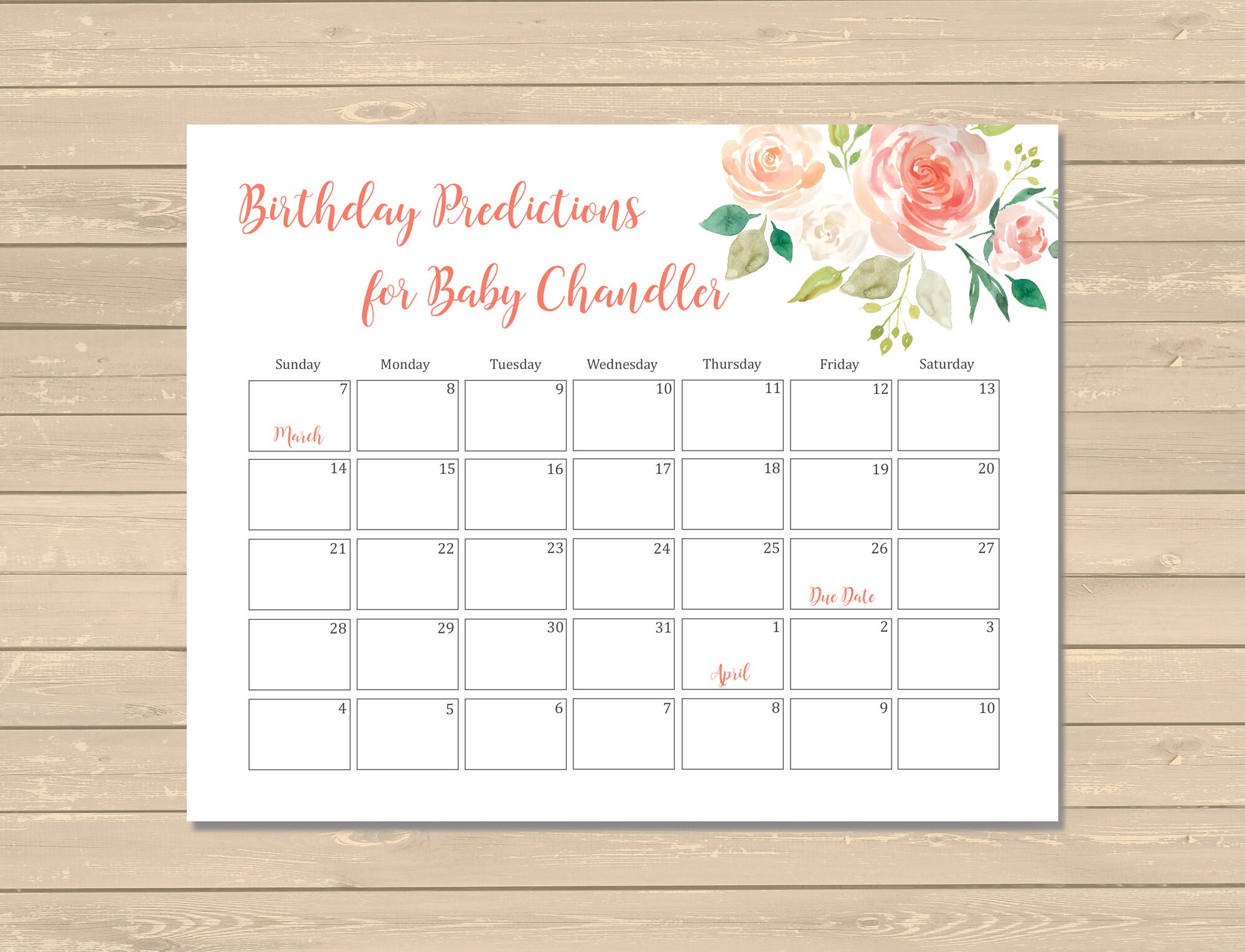 Calendars &amp; Planners Paper &amp; Party Supplies Paper Floral birthday ...