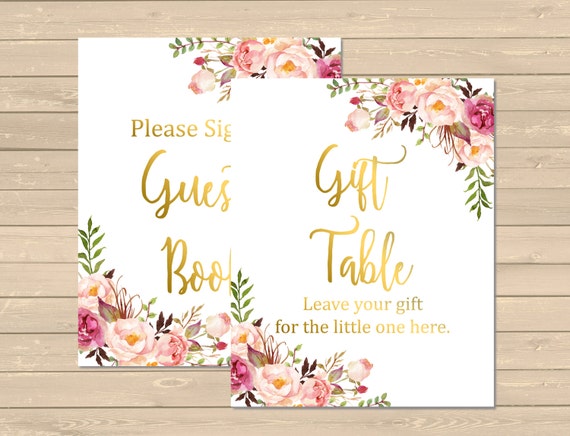 Gold Floral Boho Baby Shower Printable Signs Boho Shower Decor Gold Floral Boho Baby Shower Printable Signs Boho Shower Decor