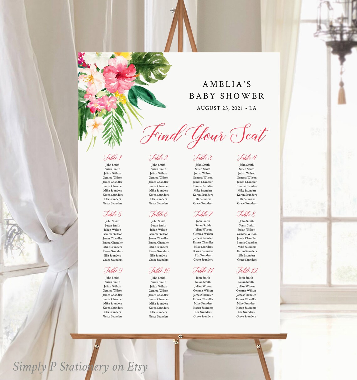 Tropical Editable Seating Chart Printable Table Plan | Etsy
