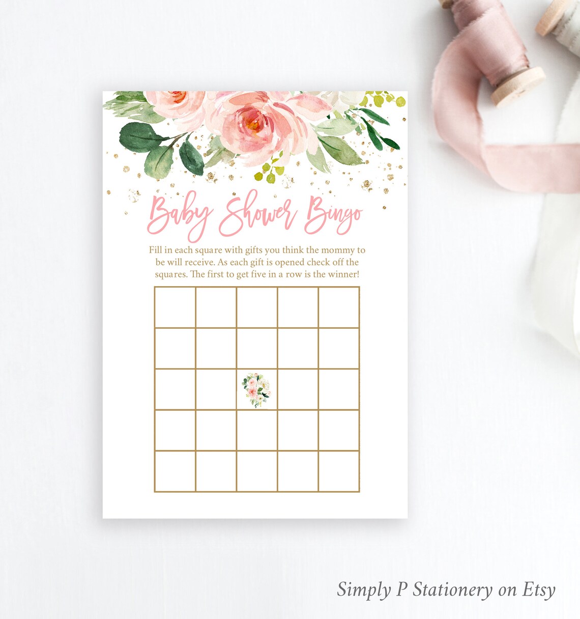 Pink Floral Gold Glitter Baby Shower Game Pack Printable - Etsy