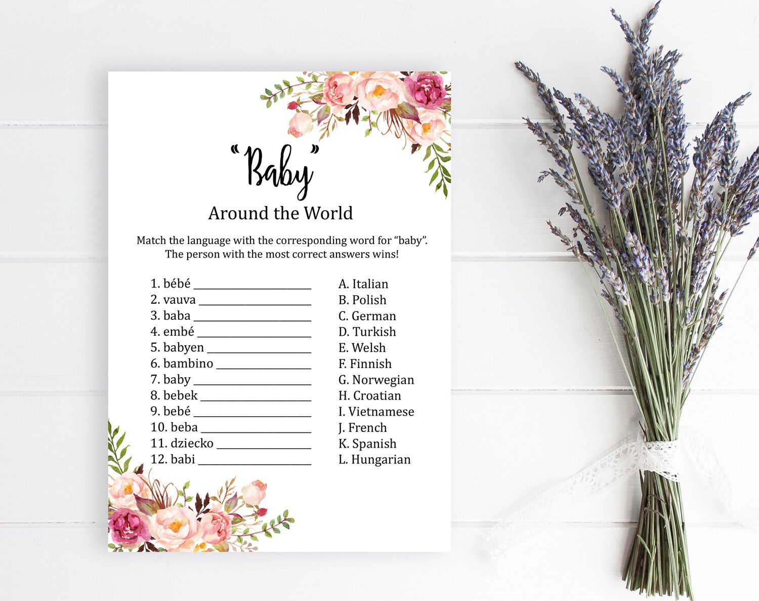 Printable Boho Baby Around The World Game Pink Floral Baby Etsy