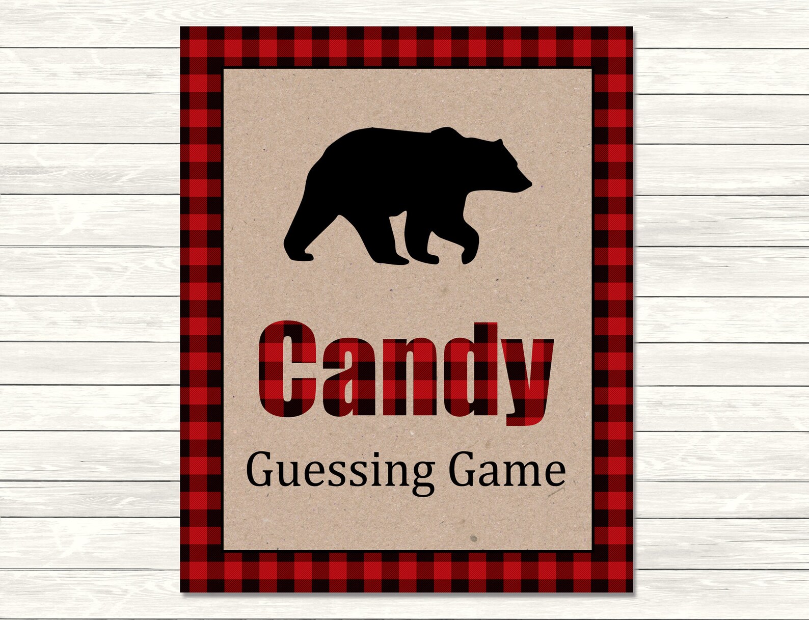 Lumberjack Printable Candy Guessing Game Red Buffalo Plaid Etsy