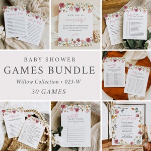 Wildflower Baby Shower Games Bundle Girl, Baby Shower Games Pack Floral, Printable Baby Games Set, Baby in Bloom Template, Editable, 023-W