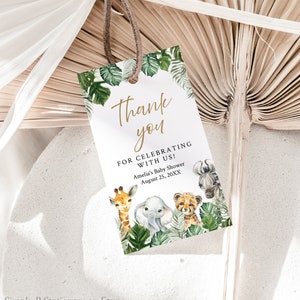 Etichetta di favore per l'acquazzone di bambino degli animali di Safari, modello di etichetta degli animali della giungla, etichetta di favore per l'acquazzone di bambino del ragazzo, etichette stampabili personalizzate, modificabile, 062-W
