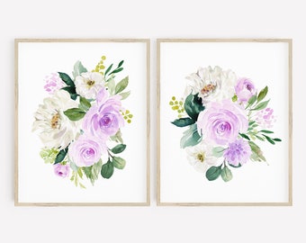 Lilac Greenery Floral Printable Nursery Art, Purple Boho Girls Nursery Decor, Floral Wall Art, Nursery Print Set of 2 Instant Download 617-A