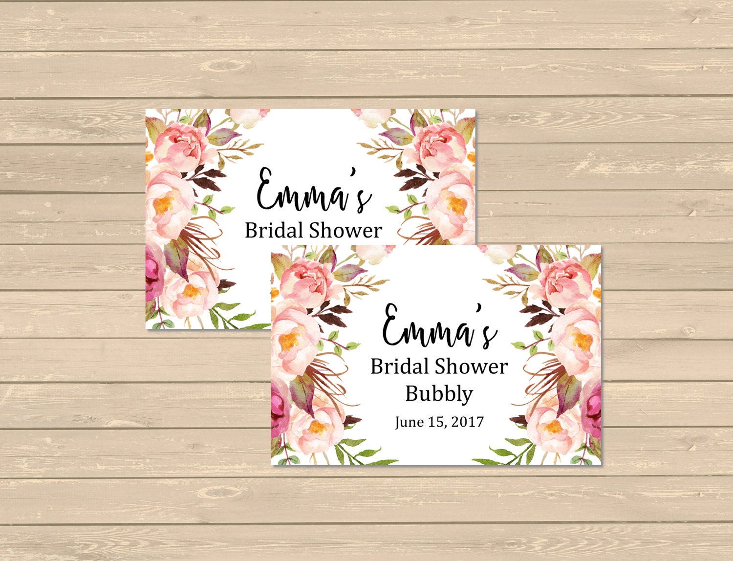 boho printable mini champagne bottle labels floral bridal etsy