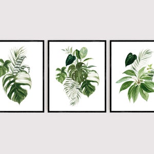 Botanical Printable Wall Art, Monstera Palm Leaves Home Decor, Tropical Greenery Prints, Foliage Wall Art, Set of 3, Instant Download 630-A