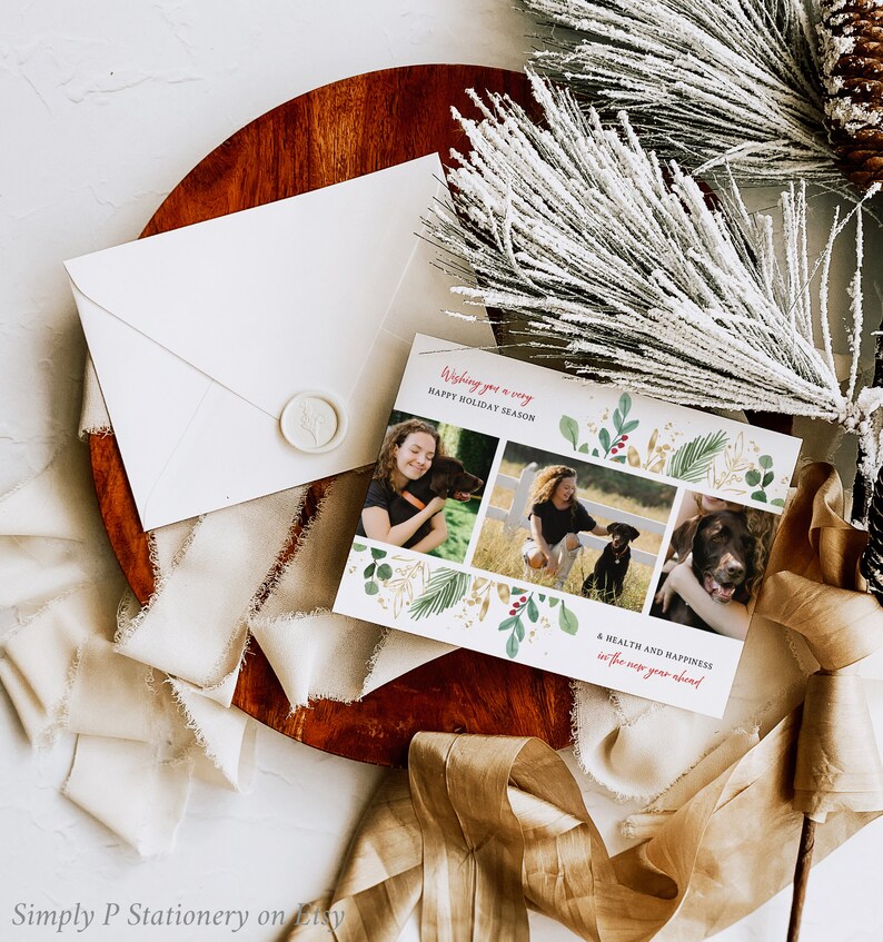 Editable Dog Christmas Card Template With Photo, Pet Holiday Card With ...