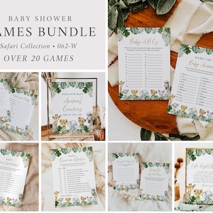 Safari Animals Baby Shower Games Bundle, Jungle Animals Games Pack, Editable Games Templates, Printable Animal Baby Shower Game Pack, 062-W
