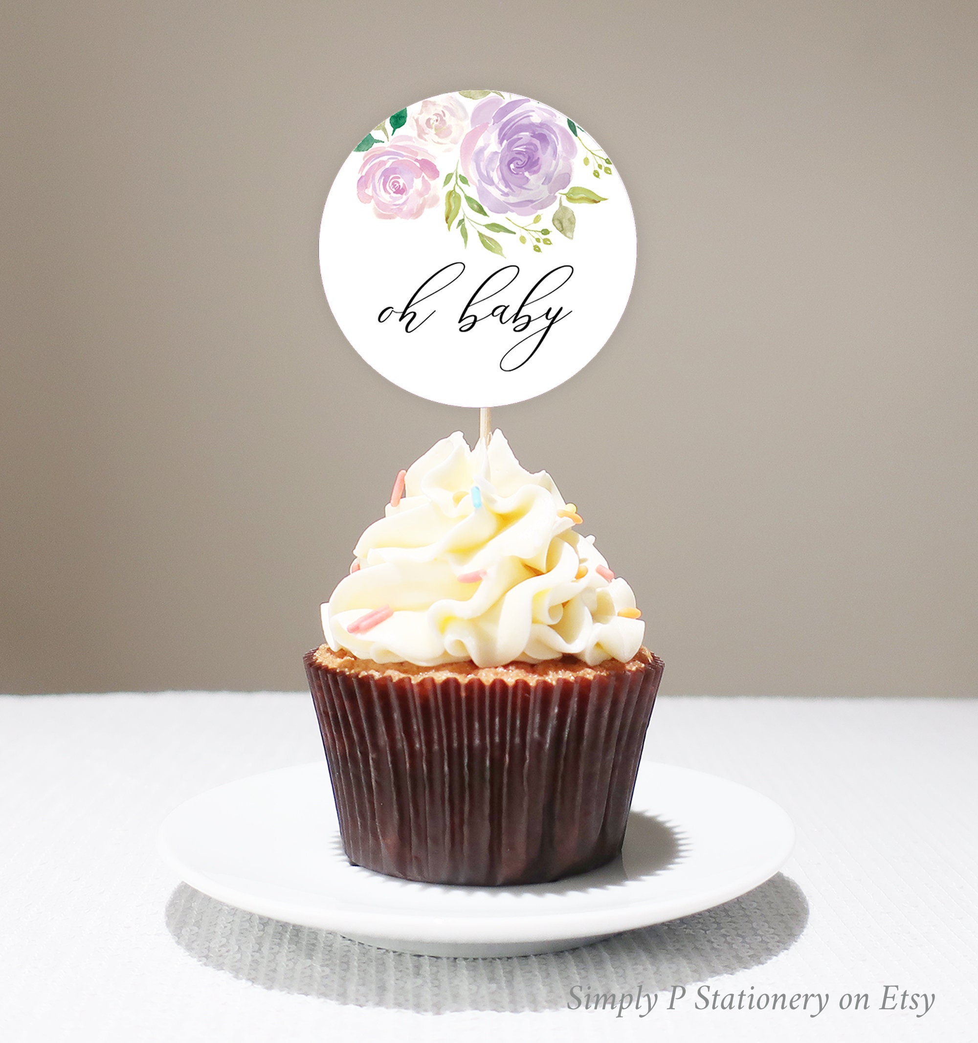 Lilac & Ivory Editable Cupcake Toppers Lavender Printable Etsy