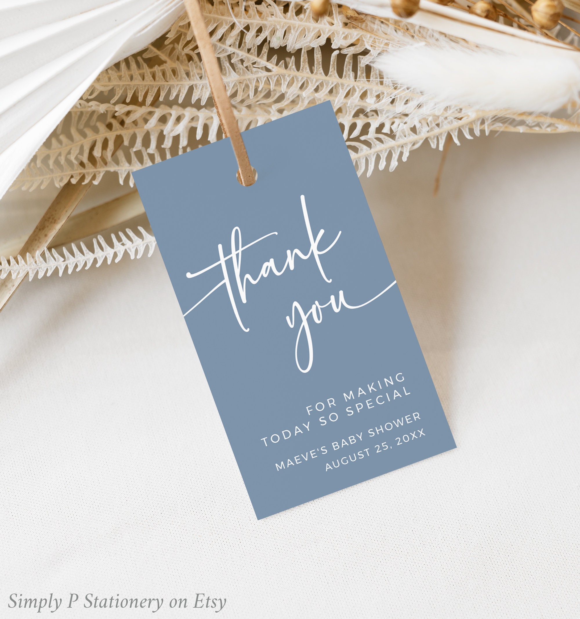 Dusty Blue Baby Shower Favor Tag, Modern Favor Label, Boy Shower Thank You Tag, Minimal Tag Printable Favor Tag, Editable Tag Template 001-B