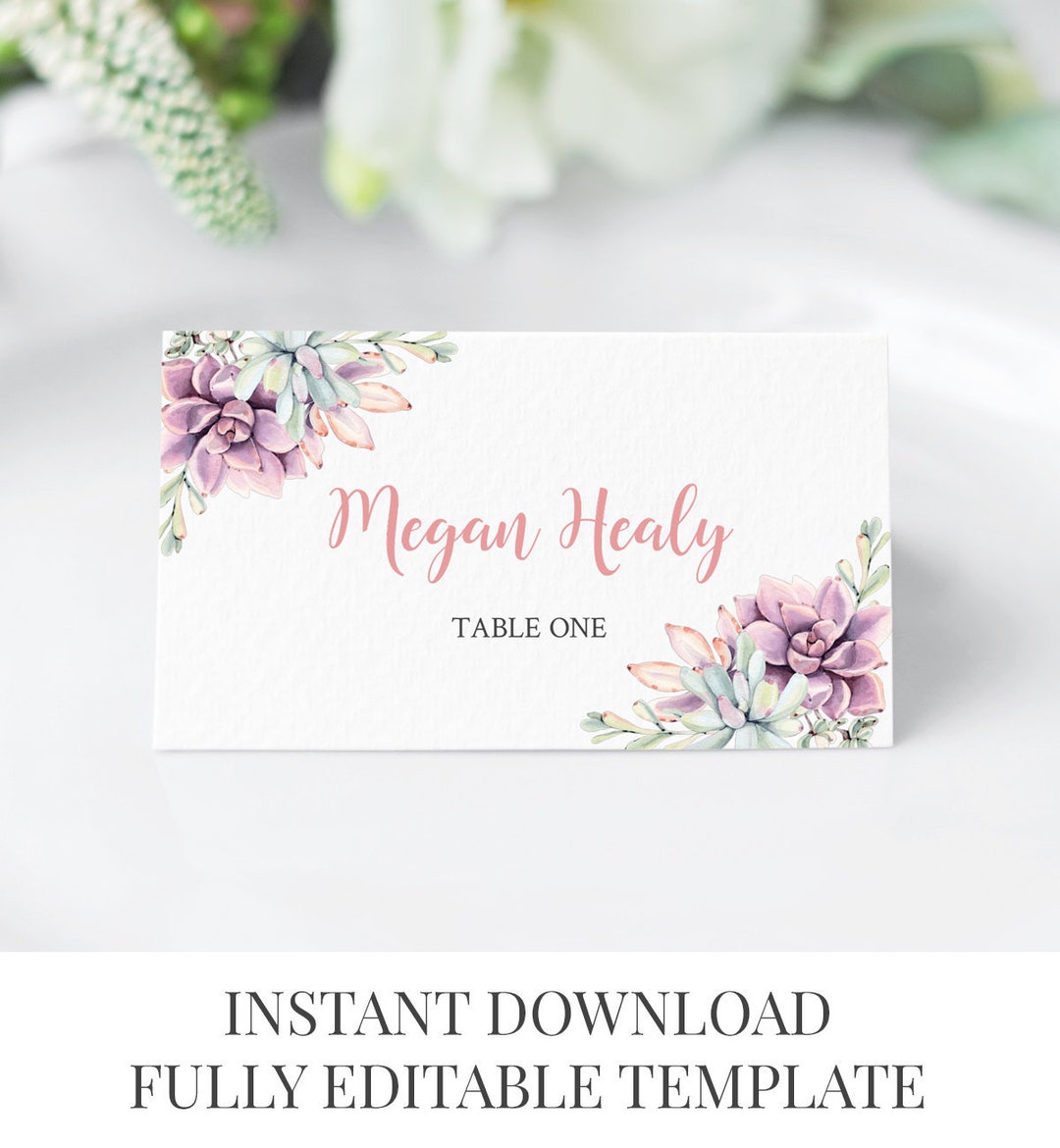 Succulent Editable Place Cards Succulent Name Card Template - Etsy