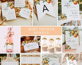 Little Cutie Baby Shower Bundle Citrus Baby Shower Invitation Set, Orange Baby Shower Clementine Gender Neutral Pack Editable Template 084-A