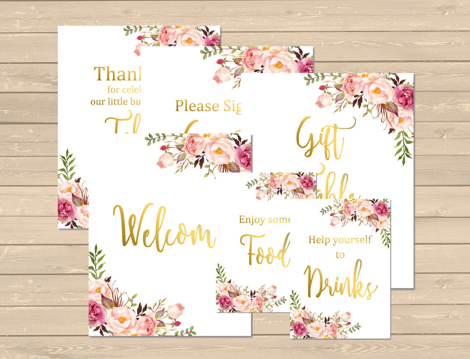 Gold Floral Boho Baby Shower Printable Signs Boho Shower | Etsy