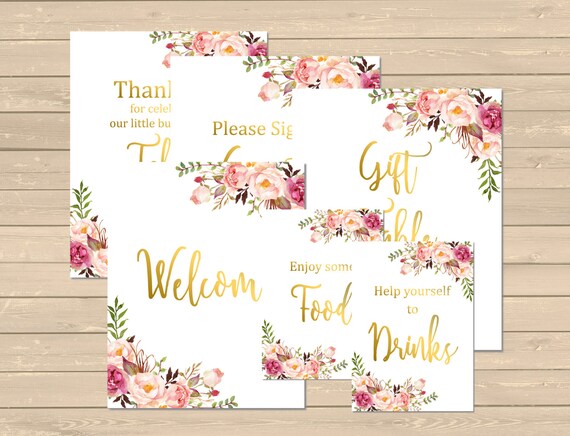 Gold Floral Boho Baby Shower Printable Signs Boho Shower Decor Gold Floral Boho Baby Shower Printable Signs Boho Shower Decor