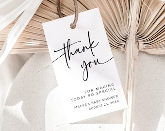 Minimalist Baby Shower Favor Tag, Favor Label Modern, Neutral Shower Thank You Tag, Minimal Tag Printable Tag, Editable Tag Template, 001-W