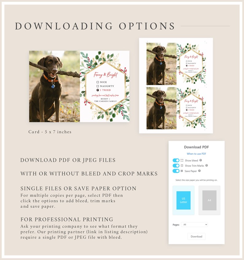 Editable Dog Christmas Card Template With Photo, Pet Holiday Card With ...