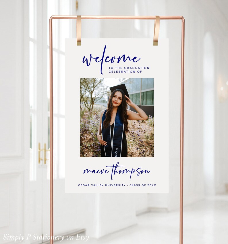 Navy Grad Sign Navy Graduation Welcome Sign, Graduation Poster, Photo Graduation Sign ...