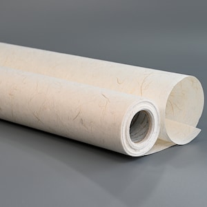Pu&ograve; includere: Un rotolo di carta testurizzata color avorio con un aspetto di fibra naturale. La carta &egrave; arrotolata e l'estremit&agrave; &egrave; visibile.