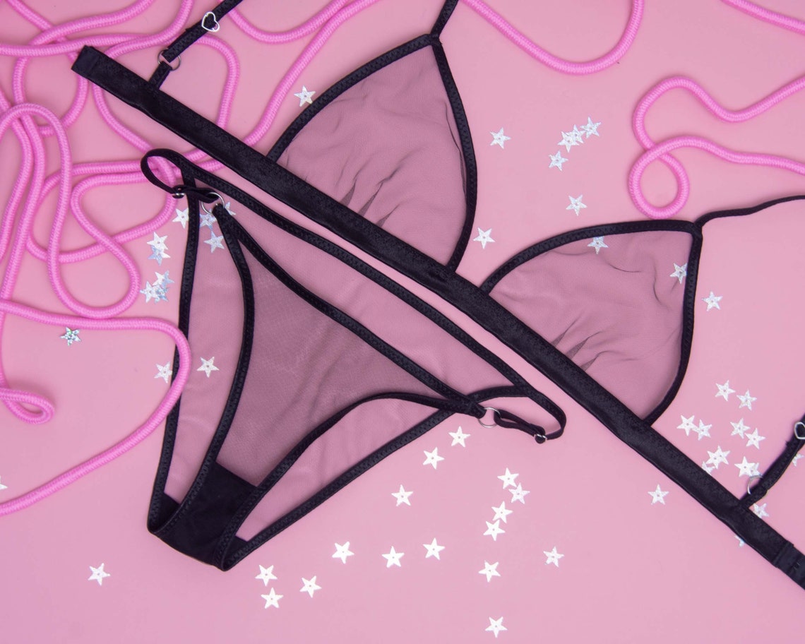 Black Mesh Lingerie Set / Smoke Set / See Through Panties and Etsy