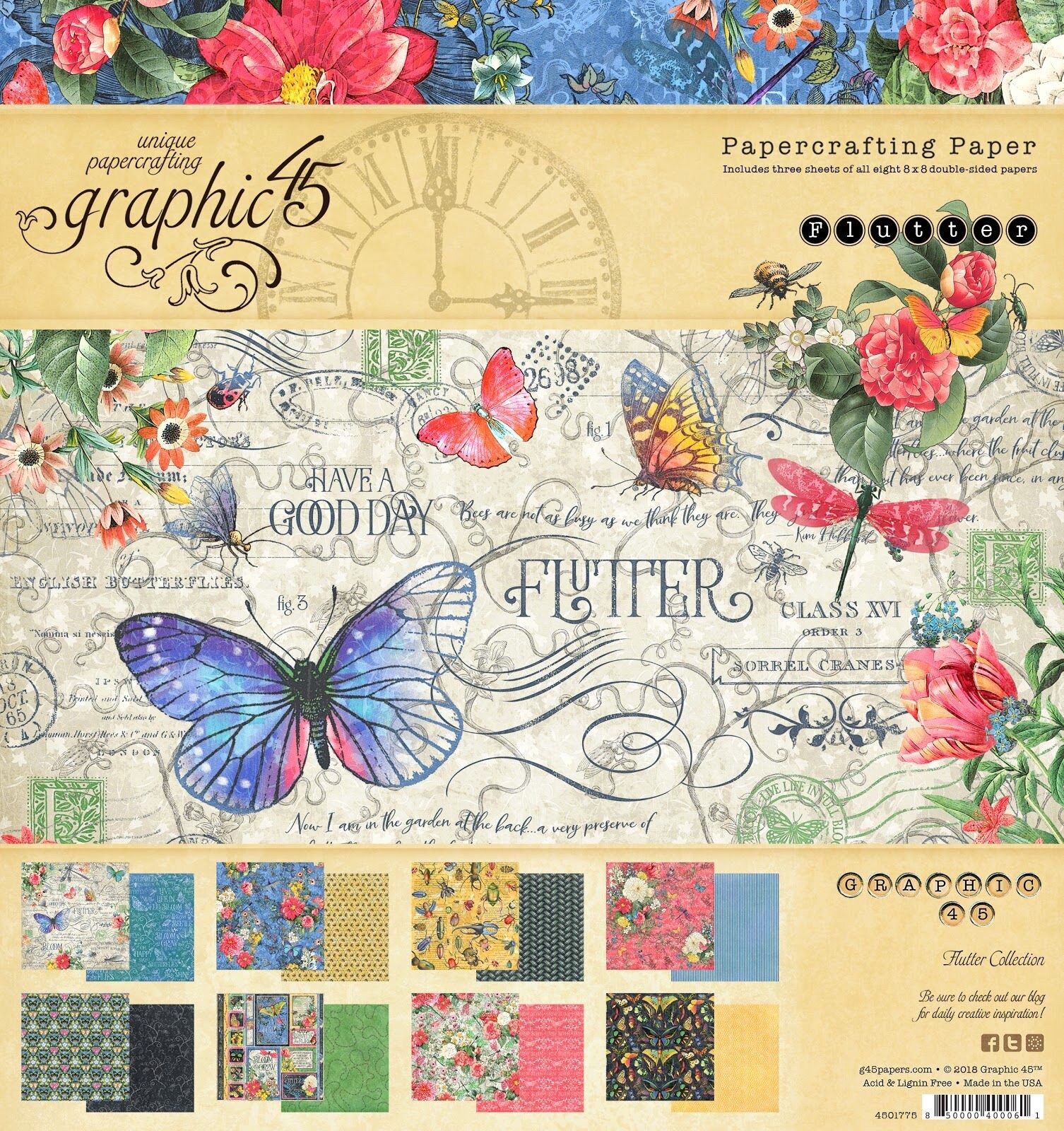 Graphic 45 Flutter Collection Tags & Pockets Embellishments Butterflies 