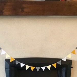Mini felt grey white and light yellow mustard yellow bunting banner garland