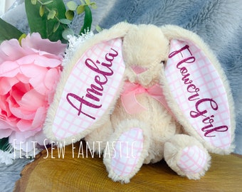 Personalised Flower girl plush rabbit bunny rabbit Flower girl gift bridesmaid proposal wedding favours flower girl Bridesmaid gift
