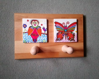 Children's wardrobe "The owl and the butterfly" coathook coathook coat hook upcycling wardrobe