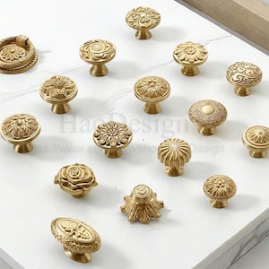 Retro Solid Brass Flower Knobs Pulls handles drawer wardrobe Handles cabinet handles Brass Drawer pulls Handles Furniture hardware