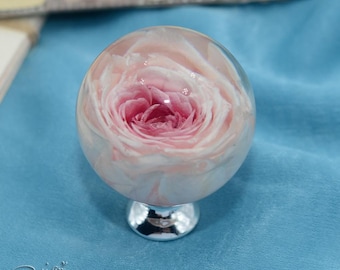 Resin dried flower ball knobs,White flowers drawer pulls,Cabinet knobs,Round floral furniture knob,Pink roses knobs,Real flowers knob