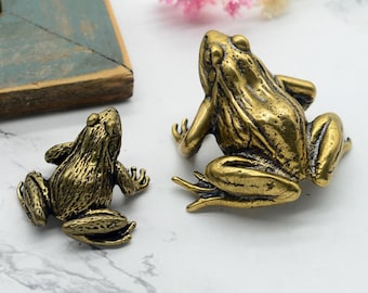 Perillas de rana de bronce antiguo de latón macizo, perillas de cajón de animales, perillas de latón, tiradores de cajones, perillas de puerta, tiradores de cajones, manijas, herrajes para gabinetes