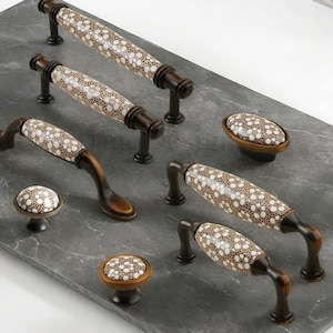 Vintage Ceramic Brass Drawer Pulls Antique Floral Cabinet Handles Pulls Knobs for Dresser  furniture cabinet door handles Furniture Hardware