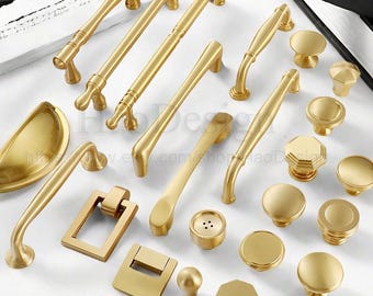 Solid Satin Brass Knobs Pulls handles drawer wardrobe Dresser pull cabinet handles Drawer pulls Handles Brass Handle pull Furniture Hardware