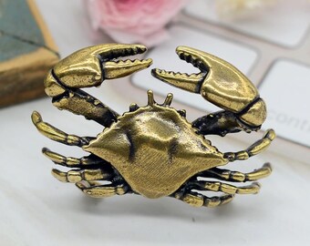 Perillas de bronce envejecido de latón macizo con forma de cangrejo, perillas de cajón con forma de animal, manijas de perilla de latón, tiradores de cajón, perillas de puerta, tiradores de cajón, manijas, herrajes para gabinetes