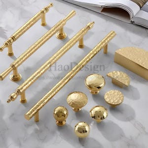 Hammered Gold plated Solid Brass Knobs Pulls handles drawer wardrobe door handles cabinet handles Drawer pulls Handles Brass Handles Knobs
