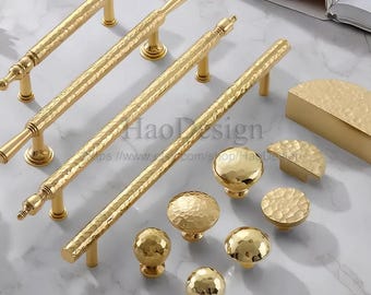 Gehämmerte Gold überzogene massive Messing Knäufe Pulls Griffe Schublade Kleiderschrank Türgriffe Schrank Griffe Schublade zieht Griffe Messing Griffe Knobs