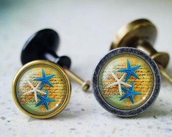 Botão de cabochão estrela do mar, botão de gaveta de cômoda, puxadores de armário de móveis, puxador de gaveta, puxadores de móveis, puxador de botão de cômoda, botão de armário