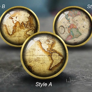 Carte du monde -- Boutons de tiroir / Boutons de commode en bronze faits à la main armoire Boutons de commode tirer / Tirer la commode / Boutons d’armoire / Boutons de meubles