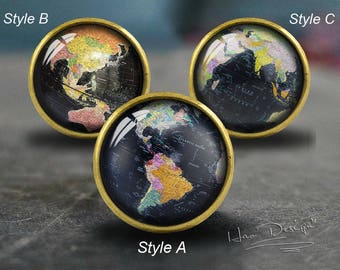 Carte du monde -- Boutons de tiroir/ Boutons de commode en bronze faits main armoire Commode Knobs pull / Dresser Pull / Boutons d’armoire / Boutons de meubles