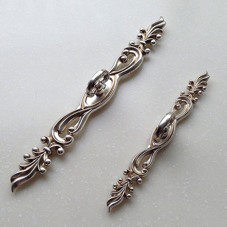 French Shabby Chic Dresser Drawer Pulls Handles Antique Silver Cabinet Pull Handle Knobs Furniture Hardware XMLJPZ059