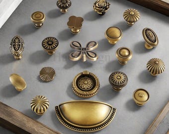 Maniglie retrò in ottone massiccio, bronzo, a forma di fiore, maniglie per cassetti, maniglie per armadi, maniglie per mobili, maniglie per cassetti in ottone, maniglie per mobili.