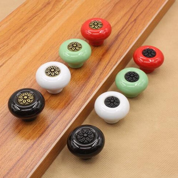 Ceramic Cabinet Knobs Dresser Door Knob Drawer Knobs Pulls Handles / Blue Red Green White Gray Orange Yellow Antique Hardware  (XMHRJ022)