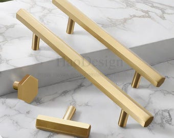 Manijas hexagonales de latón macizo, modernas y sencillas para gabinetes, tiradores de latón para cajones de armarios, cocinas, aparadores, manijas, herrajes