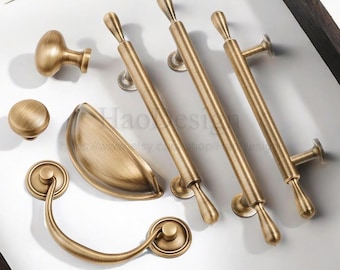 Retro Massivem Messing Knöpfe Pulls Griffe Schublade Kleiderschrank Griffe Küchenschrank Griffe Sideboard Dresser Pull Handle Knob Möbelbeschläge