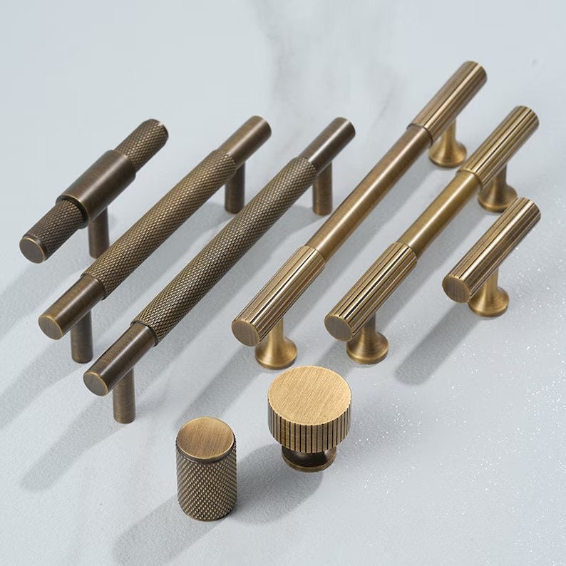 Minimalist Solid Brass Antiqued bronze knurled handles drawer wardrobe door handle cabinet handle Drawer Handles Brass Handle Knobs Hardware image 1